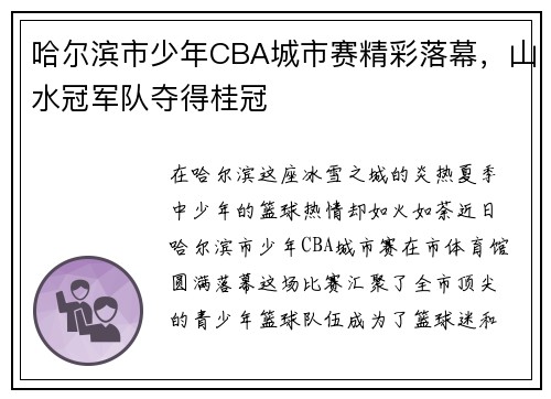哈尔滨市少年CBA城市赛精彩落幕，山水冠军队夺得桂冠