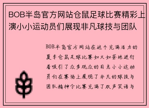BOB半岛官方网站仓鼠足球比赛精彩上演小小运动员们展现非凡球技与团队精神