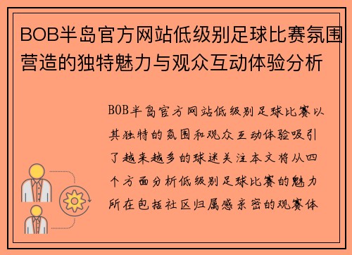BOB半岛官方网站低级别足球比赛氛围营造的独特魅力与观众互动体验分析